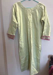 Light Green Kurta with Pink Trim