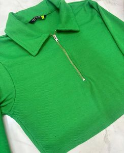 Bright Green Cropped Zip-Up