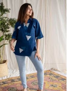 Stylish Indigo Blue Geometric Print Kurta