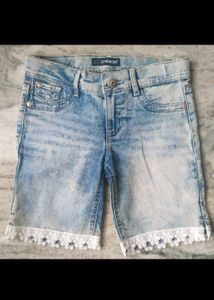 Jordache Distressed Denim Shorts with Lace Trim