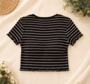 Striped Ribbed Lettuce Hem Cute Top