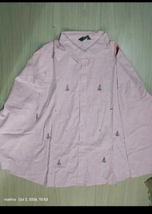 Cute Pink Embroidered Oversized Shirt