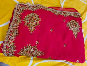 Red Embroidered Georgette Saree
