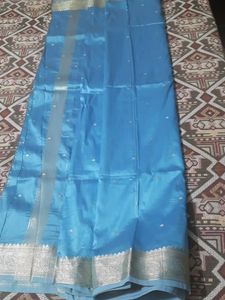 Beautiful Blue Saree with Silver Border
