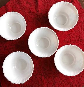 Set of 5 White Bowls with Blue Floral Design