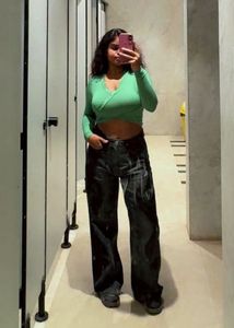 Green Lace Trim Wrap Top
