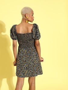 PlusS Floral Print Puff Sleeve Mini Dress