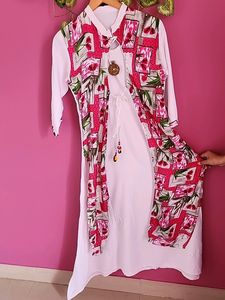 White &amp; Pink Floral Print Kurti