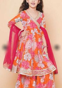 Vibrant Floral Kids Angrakha Kurta Set