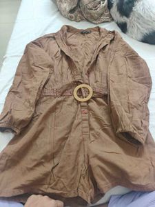 Brown Collared Jumpsuit with Belt
