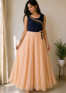 Anarkali-style peach party gown
