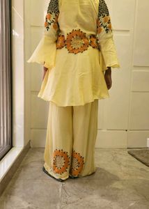 Yellow Kurta with Floral Embroidery