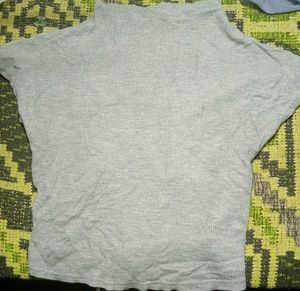 Grey Ribbed Mock Neck Top
