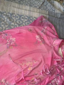 chinese Sheer Pink Floral Print Mini Dress