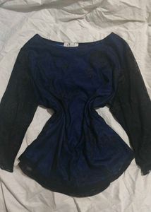 Navy Lace Sleeve Top