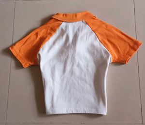 Retro Orange &amp; White "13" Ribbed Polo Crop Top
