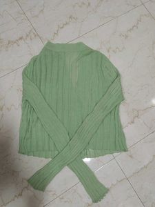 Mint Green Ribbed Knit Cardigan