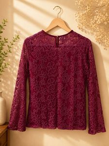 Maroon Embroidered Net Top