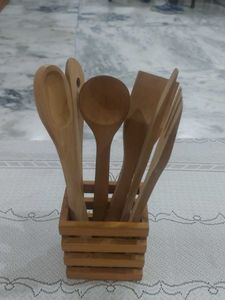 Wooden Kitchen Utensil Set with Holder
