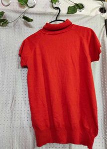 Zara Red Short Sleeve Turtleneck Top