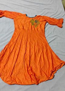 Vibrant Orange Kurta with Embroidery