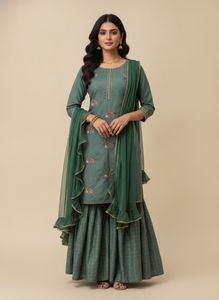 Embroidered Teal Sharara Set