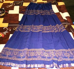 Bohemian Royal Blue Skirt with Golden Print