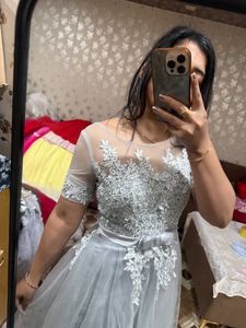 Elegant Grey Lace Tulle Gown🩷🎀❤️