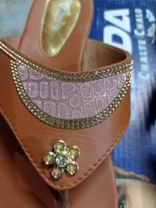 Elegant Ethnic Tan Slip-On Flats for Women