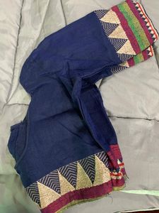 Elegant Navy Saree with Red Border