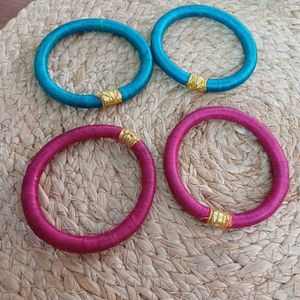 Set of 4 Silk Thread Bangles in Majenta n Blue