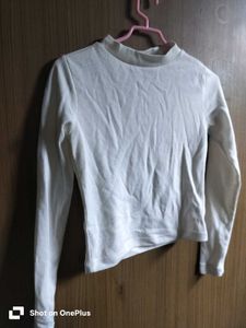 off White Long Sleeve Mock Neck Top