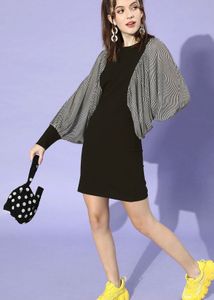 Women Black Solid Batwing Sleeve Dress
