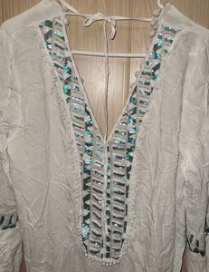 Embellished White Tunic Top/Dress
