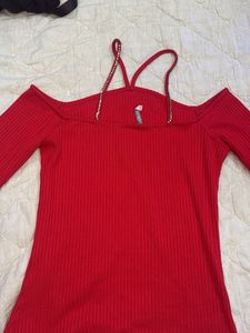 Chic Red Cold Shoulder Top