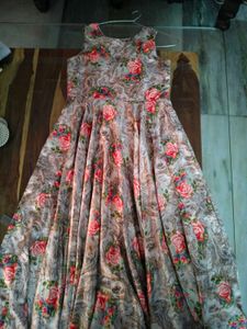 Floral Printed Gown With Brown Jacket