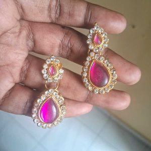 Elegant PINK And SILVER Stoned Jewellery Set