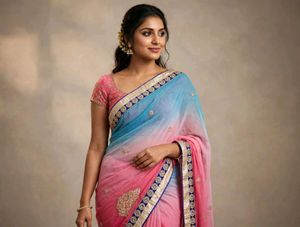 Designer Ombre Pink & Blue Saree