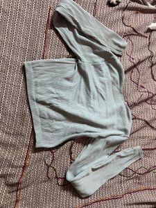 Light Blue Ribbed Long Sleeve Top