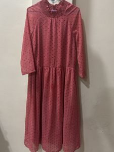 Chic Pink Polka Dot Midi Dress