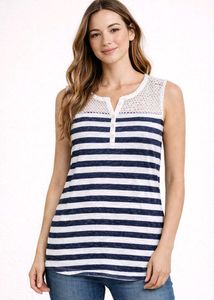 Striped Sleeveless Top with Lace Detail
