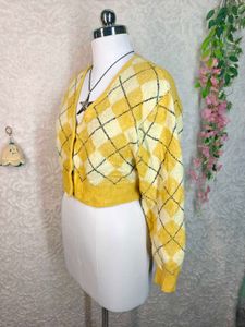 H&amp;M Yellow Argyle Cropped Cardigan