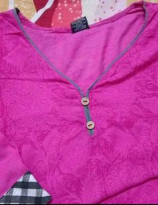 Fuchsia Kurta with Checkered Pocket Detail