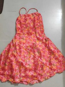 Women’s Pink Floral Printed Backless Spaghetti Str