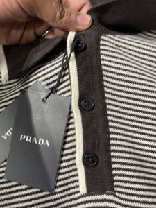Prada Striped Long Sleeve Polo unisex full sleeves