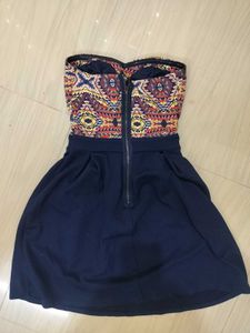 Strapless Print Top Navy Skirt mini Dress