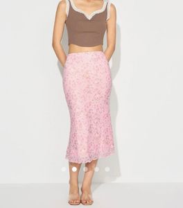 pink floral midi skirt