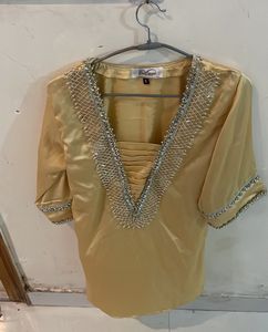 Beaded V-Neck Yellow Kurta