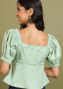 Tokyo Talkies Pastel Green Puff Sleeve Top