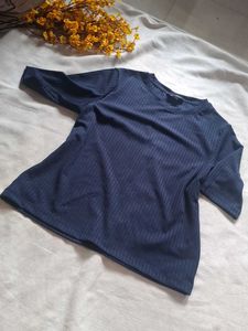 Navy Blue Ribbed Knit Top